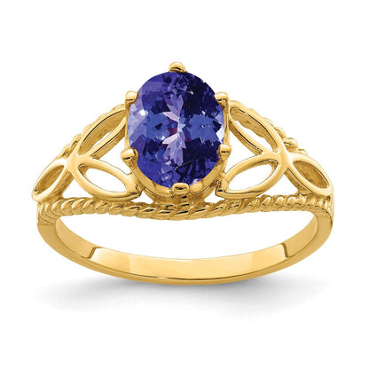 14K Gelbgold Ring mit ovalem Tansanit, 8x6 mm