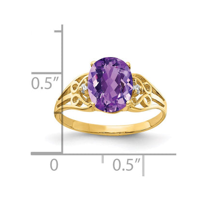 14K Gelbgold 9x7mm Oval Amethyst A Echt Diamant Ring