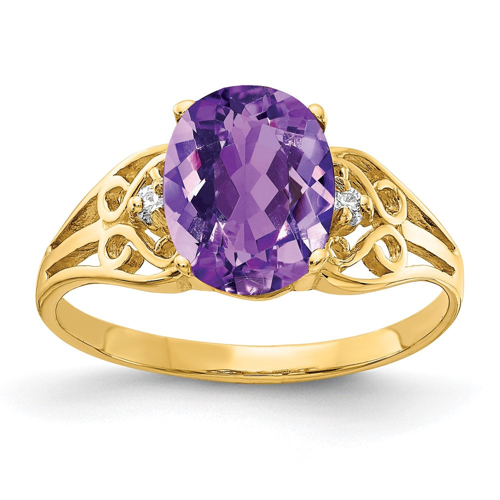 14K Gelbgold 9x7mm Oval Amethyst A Echt Diamant Ring