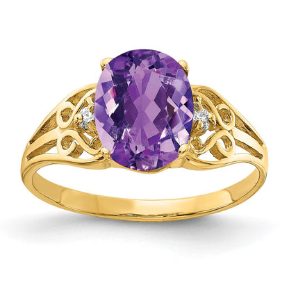 14K Gelbgold 9x7mm Oval Amethyst A Echt Diamant Ring