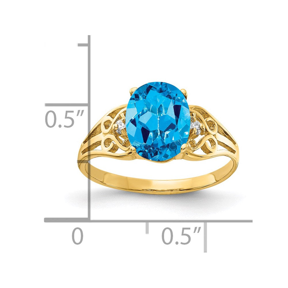 14K Gelbgold 9x7mm Oval Blautopas A Echt Diamant Ring