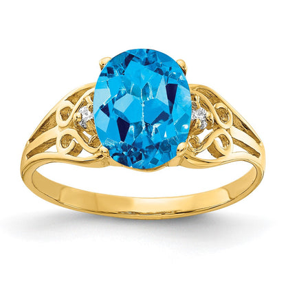 14K Gelbgold 9x7mm Oval Blautopas A Echt Diamant Ring