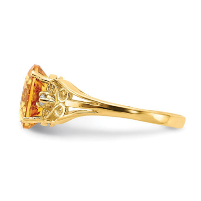 14K Gelbgold 9x7mm Oval Citrin A Echt Diamant Ring