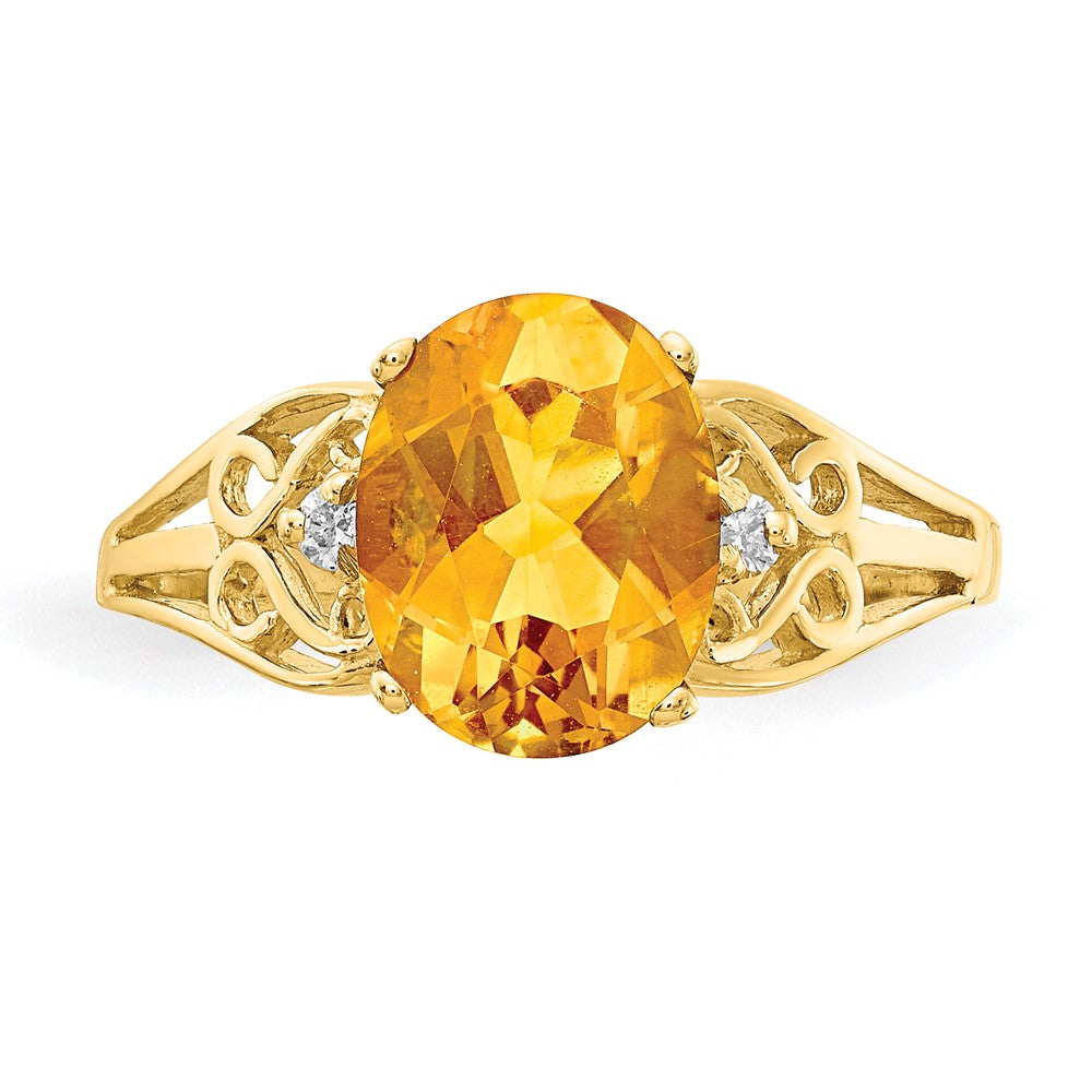 14K Gelbgold 9x7mm Oval Citrin A Echt Diamant Ring