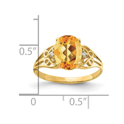 14K Gelbgold 9x7mm Oval Citrin Vs Diamant Ring