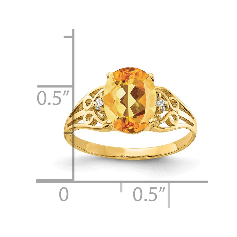 14K Gelbgold 9x7mm Oval Citrin A Echt Diamant Ring