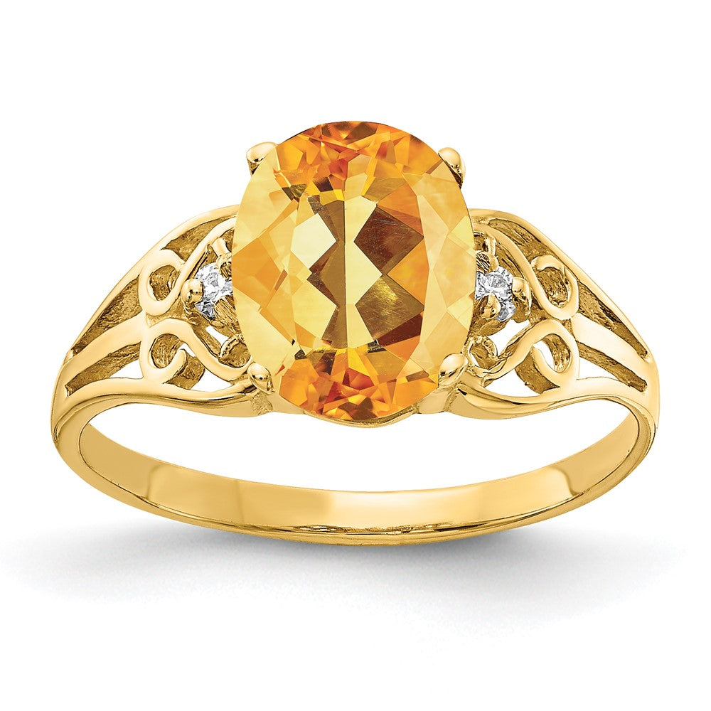 14K Gelbgold 9x7mm Oval Citrin A Echt Diamant Ring