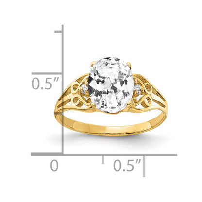 14K Gelbgold 9x7mm Oval Zirkonia A Echt Diamant Ring