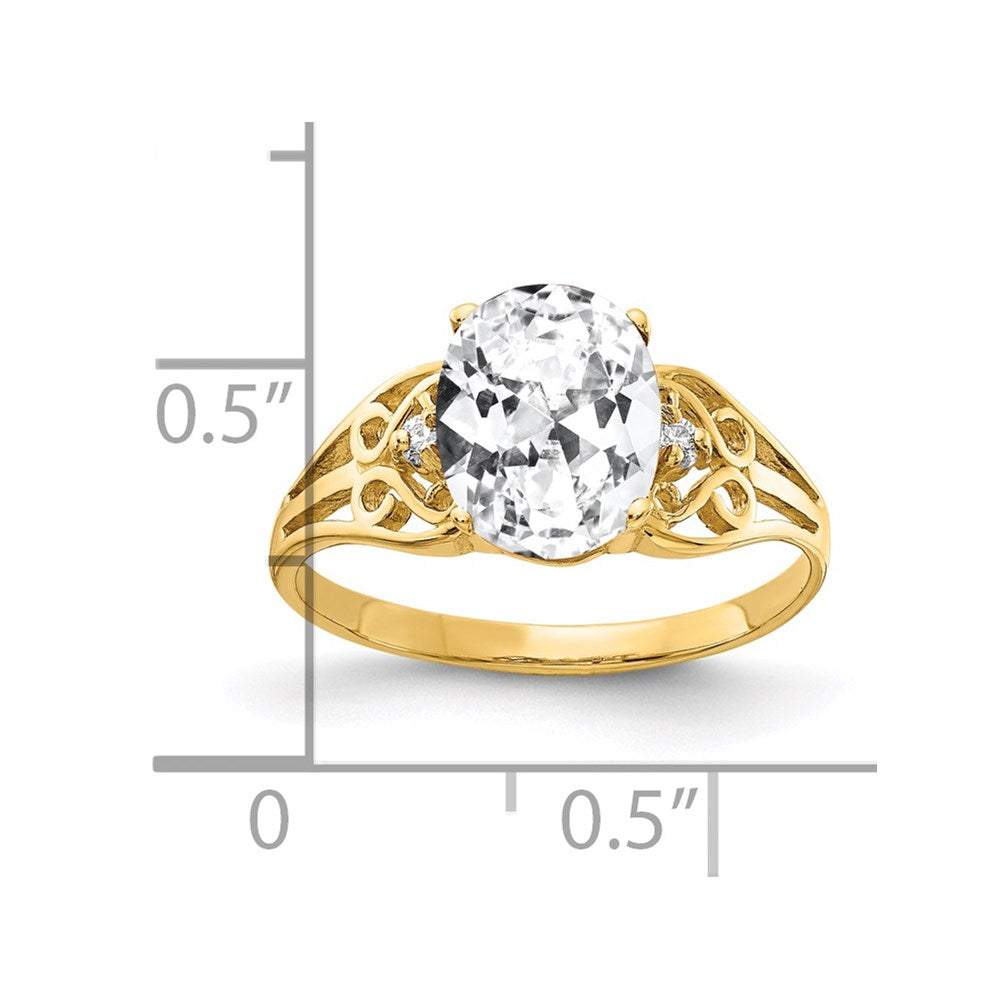Massiv 14K Gelbgold 9x7mm Oval Zirkonia Aaa Synthetisch Zirkonia Ring