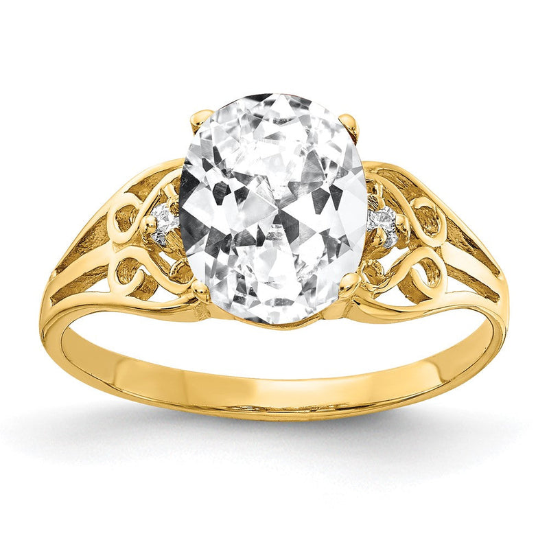 14K Gelbgold Ring mit ovalem 9x7mm Zirkonia und echtem Diamanten VS