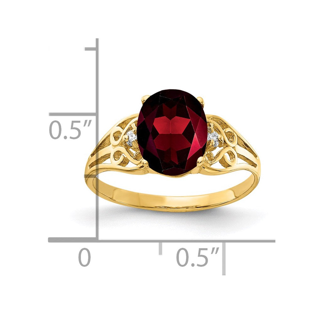 14K Gelbgold 9x7mm Oval Granat Karo A Diamant Ring