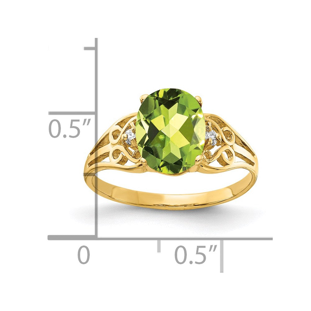 14K Gelbgold 9x7mm Oval Peridot A Echt Diamant Ring