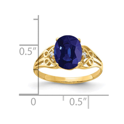14K Gelbgold 9x7mm Oval Saphir A Echt Diamant Ring