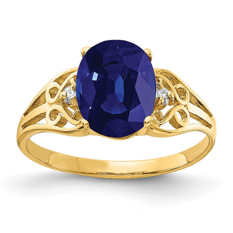 14K Gelbgold Ring mit ovalem 9x7 mm Saphir AAA und echten Diamanten