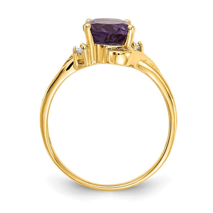 14K Gelbgold 9x7mm Oval Amethyst A Echt Diamant Ring