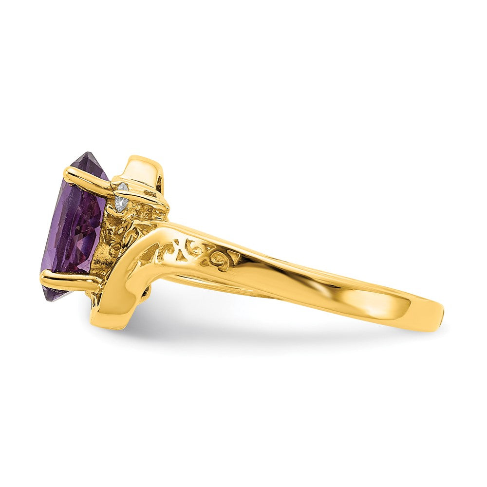 14K Gelbgold 9x7mm Oval Amethyst A Echt Diamant Ring