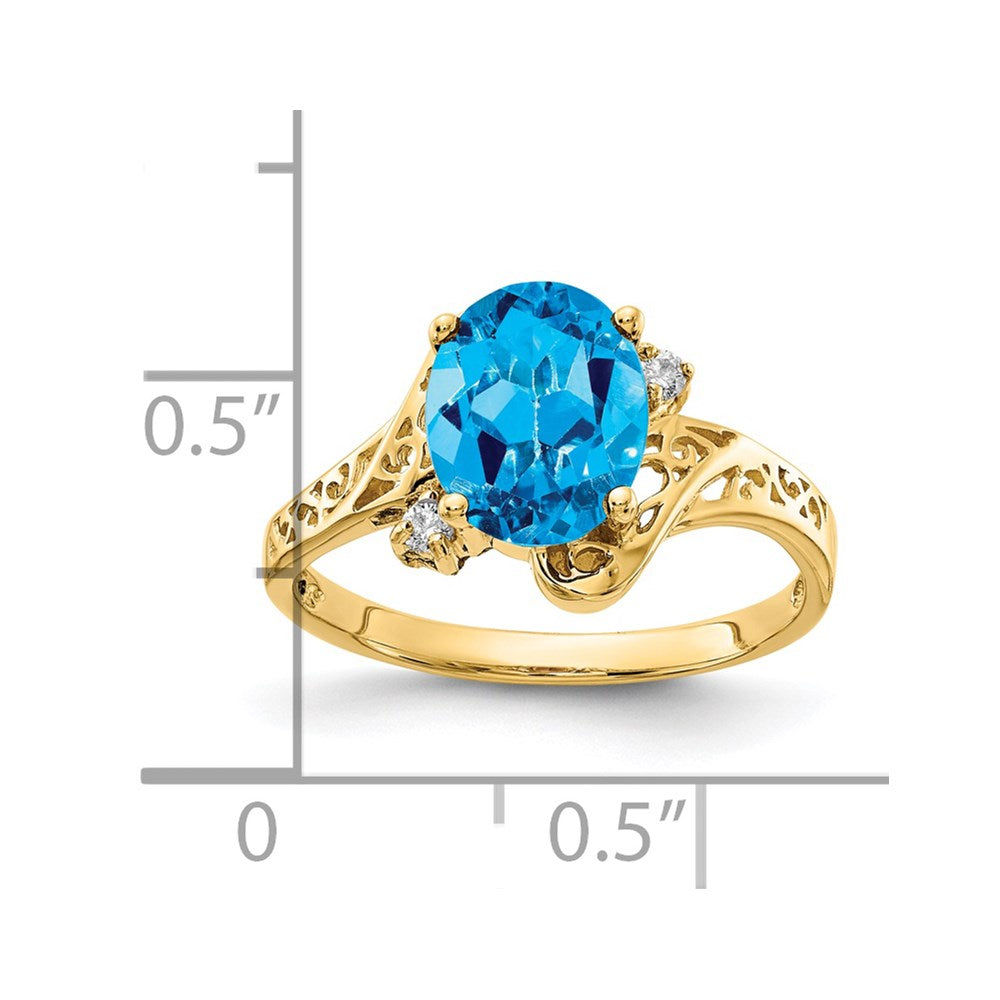 14K Gelbgold 9x7mm Oval Blautopas A Echt Diamant Ring
