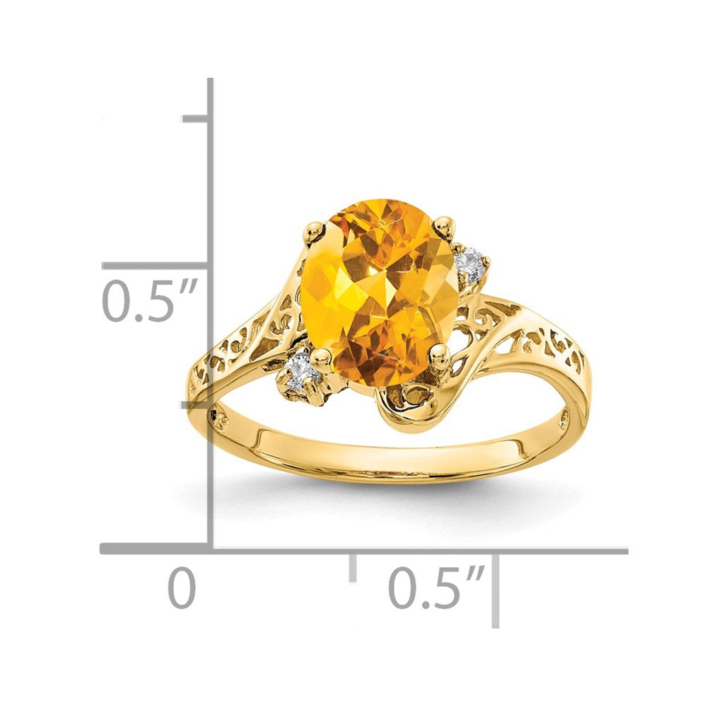 14K Gelbgoldring mit ovalem Citrin 9x7mm und echtem Diamant