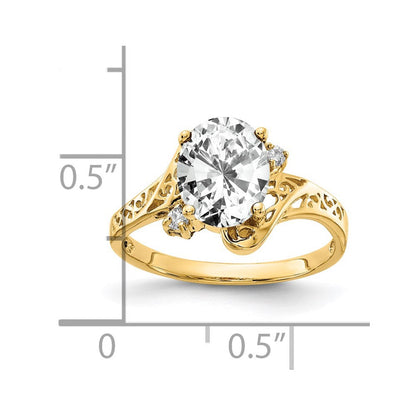 14K Gelbgold 9x7mm Oval Zirkonia A Echt Diamant Ring