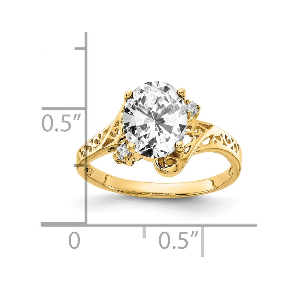 Massiv 14K Gelbgold 9x7mm Oval Zirkonia Aaa Synthetisch Zirkonia Ring