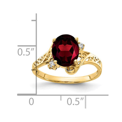 14K Gelbgold 9x7mm Oval Granat A Diamant Ring