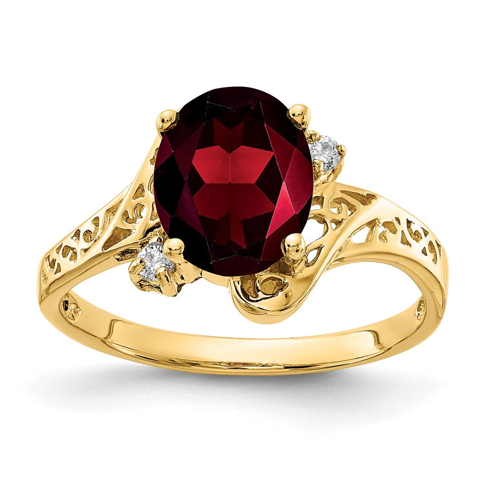14K Gelbgold 9x7mm Oval Granat A Diamant Ring