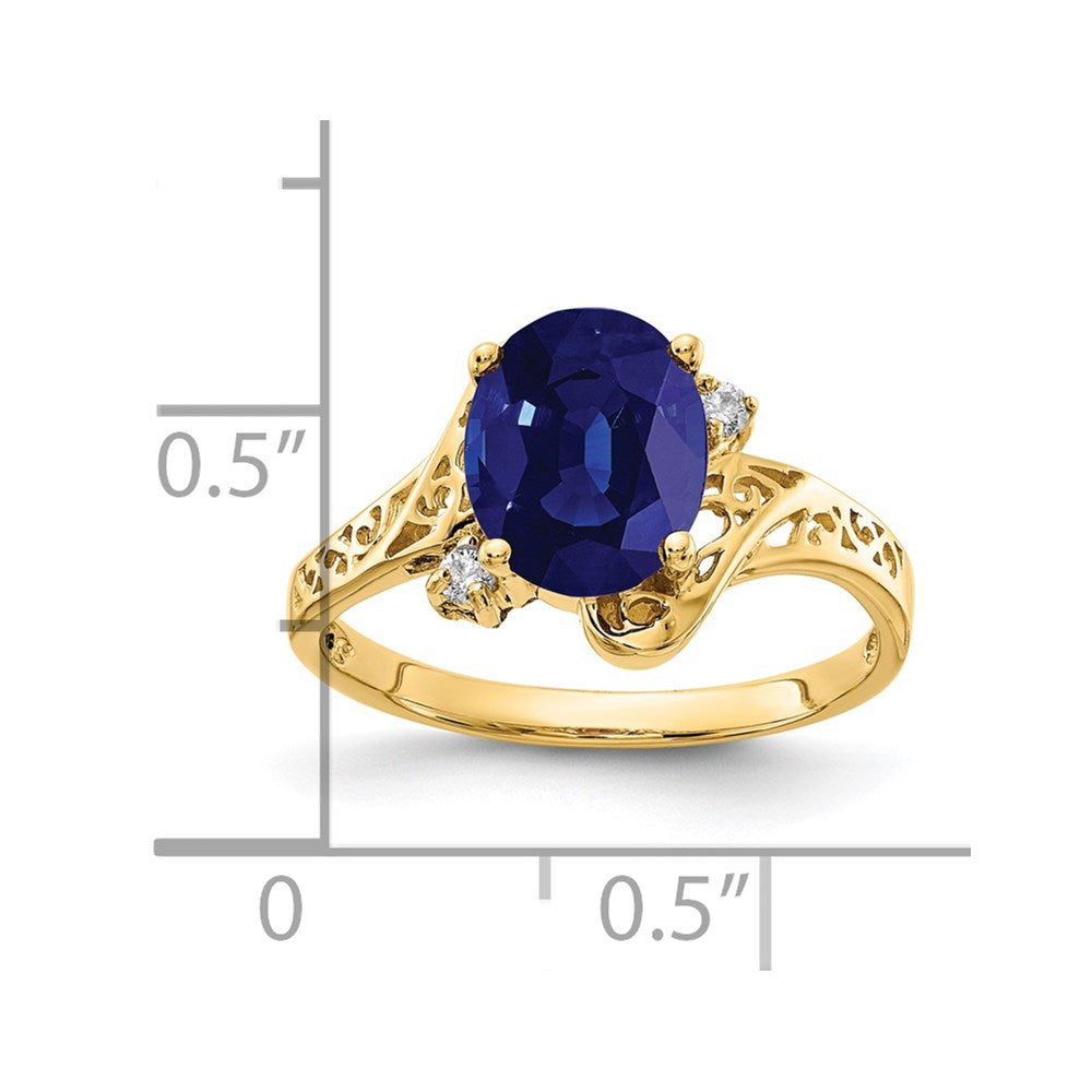 14K Gelbgold 9x7mm Oval Saphir A Echt Diamant Ring