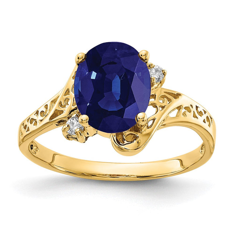 14-Karat-Gelbgold-Ring mit ovalem Saphir AA, 9x7 mm, und echten Diamanten