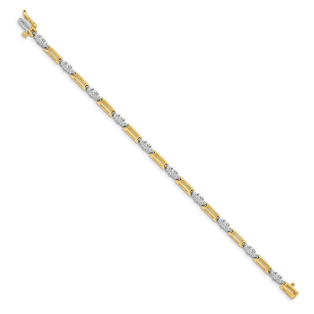 14K Bicolor Komplett 2.1 Karat Rund Aaa Diamant Stab Glieder 7 Zoll Tennis Armband