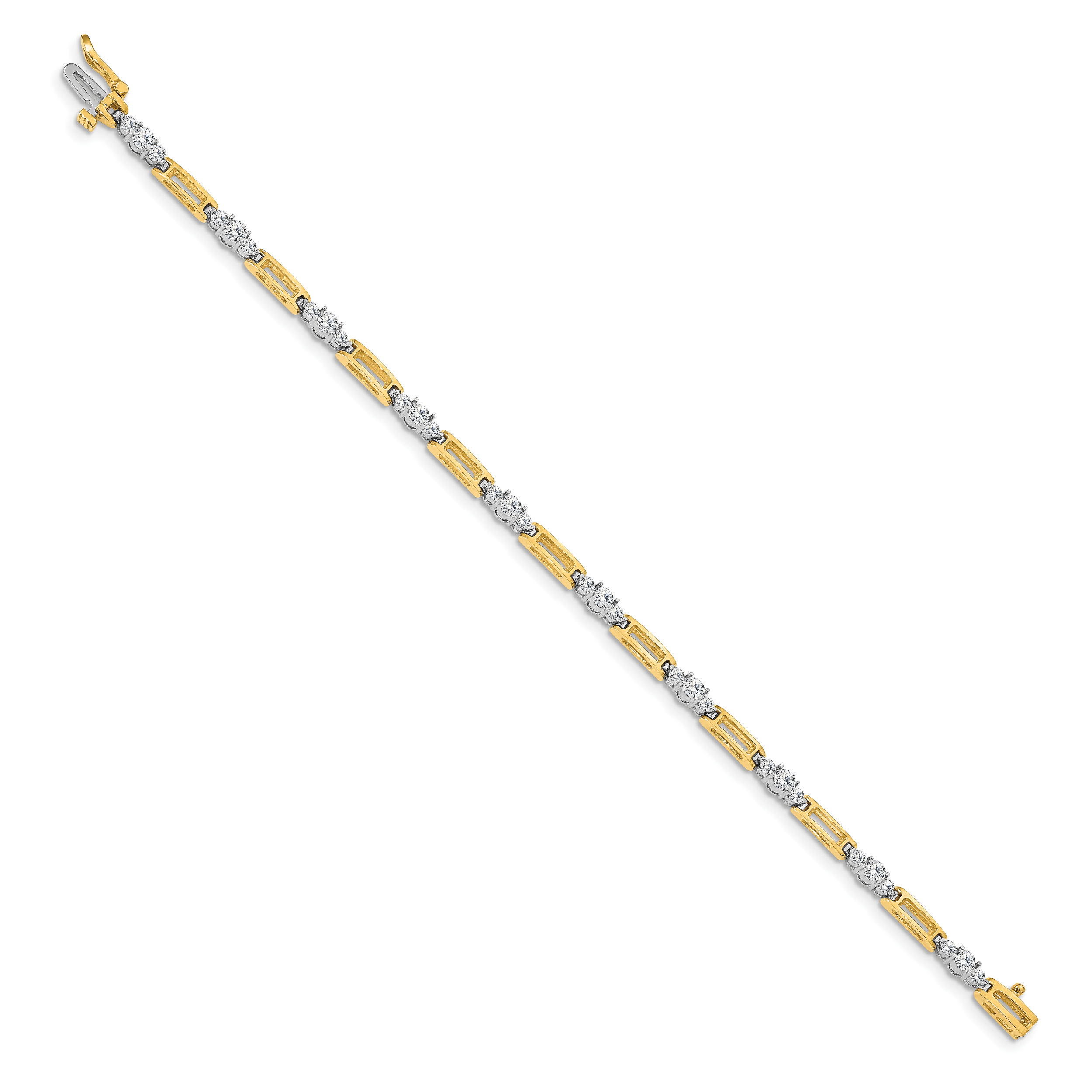14K Bicolor Komplett 2.1 Karat Rund A Diamant Stab Glieder 7 Zoll Tennis Armband