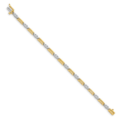 14K Bicolor Komplett 2.1 Karat Rund A Diamant Stab Glieder 7 Zoll Tennis Armband