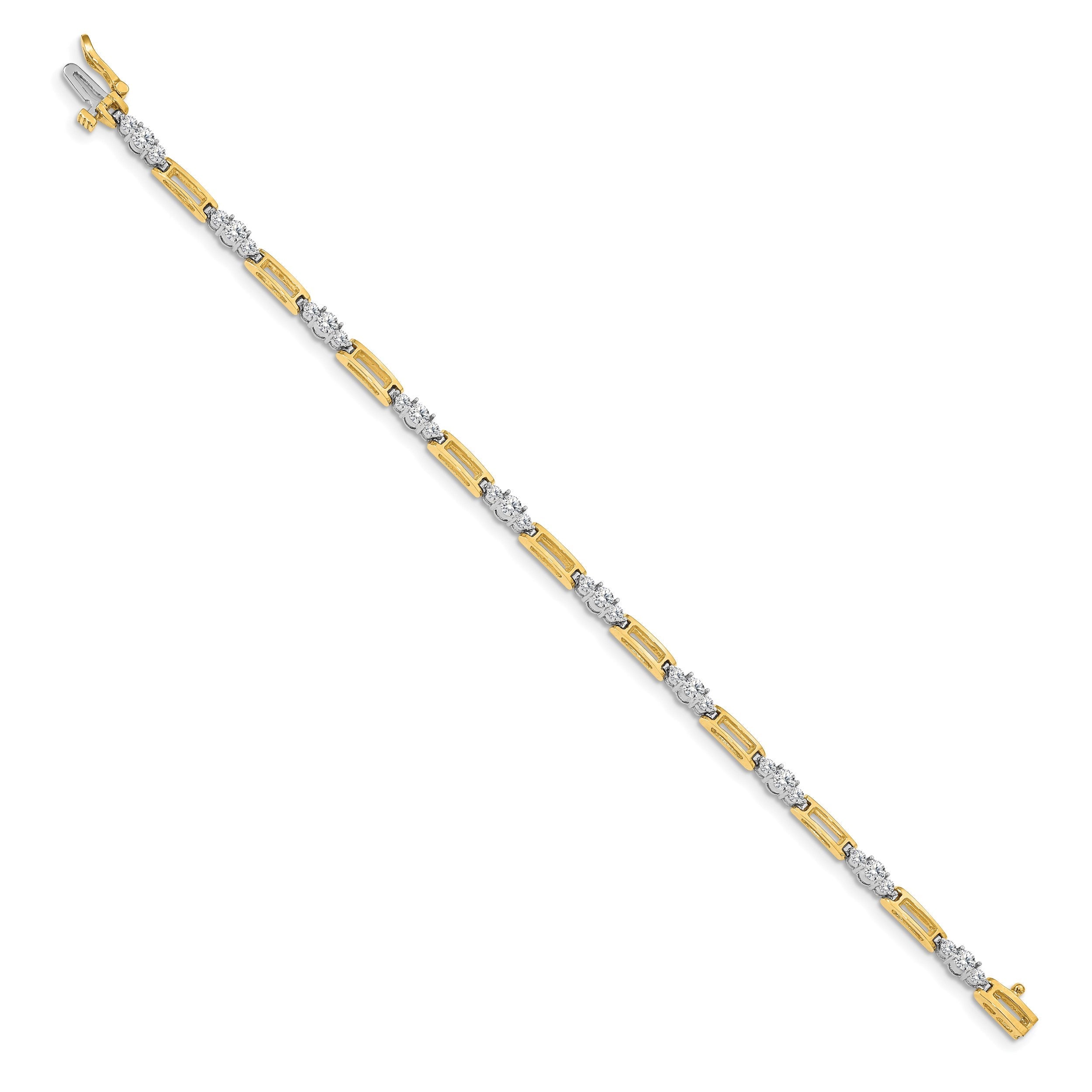 14K Bicolor Komplett 2.1 Karat Rund Aaa Diamant Stab Glieder 7 Zoll Tennis Armband