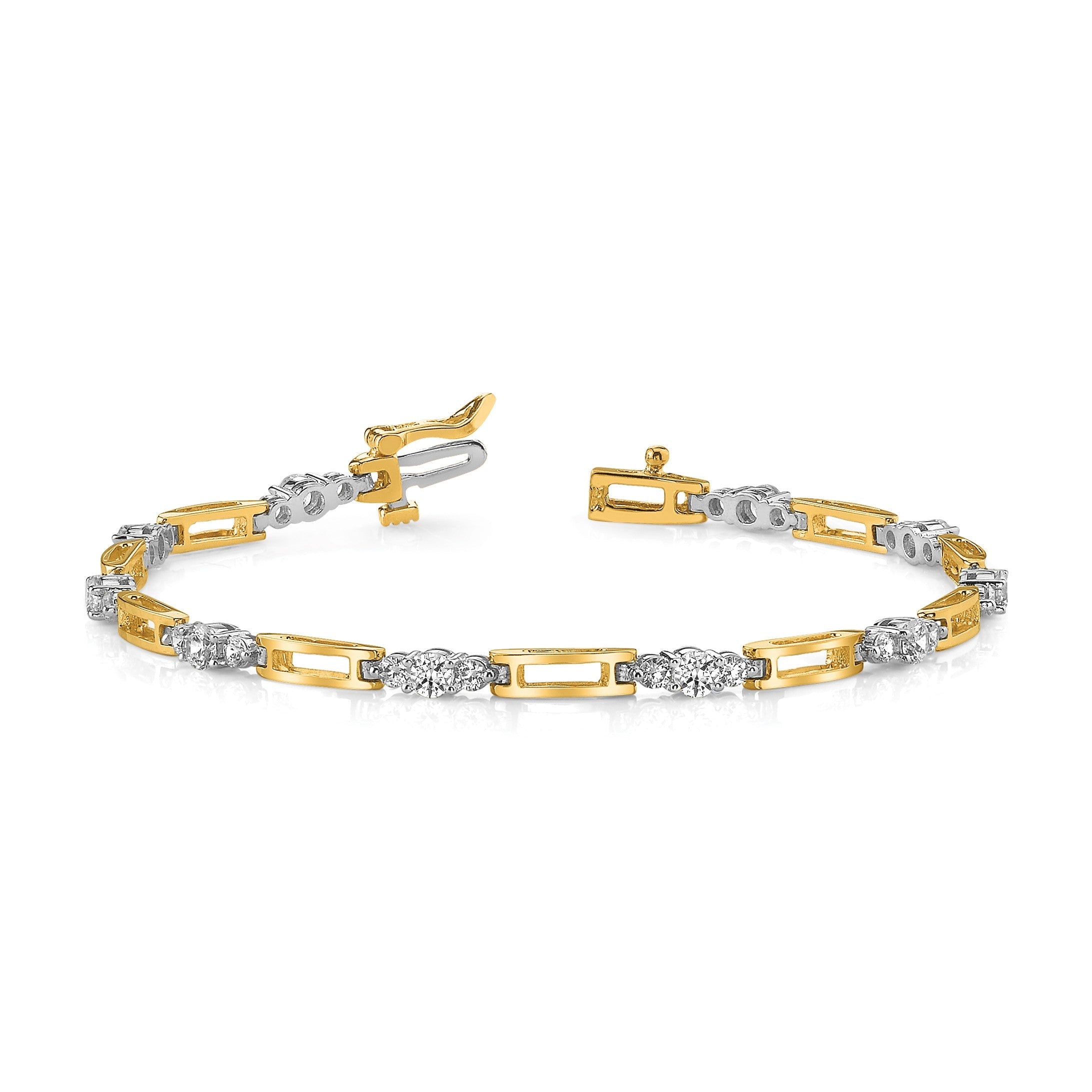 14K Bicolor Komplett 2.1 Karat Rund A Diamant Stab Glieder 7 Zoll Tennis Armband