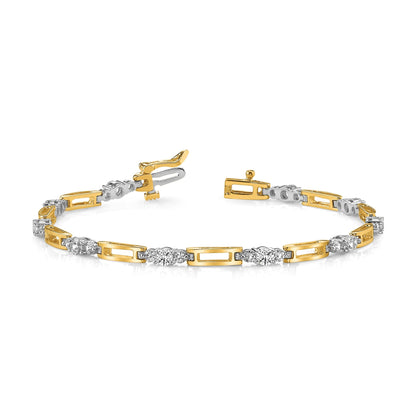 14K Bicolor Komplett 2.1 Karat Rund Aaa Diamant Stab Glieder 7 Zoll Tennis Armband