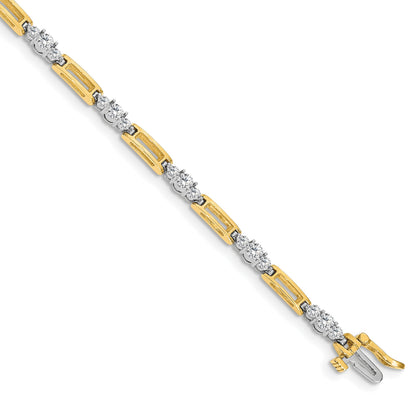 14K Bicolor Komplett 2.1 Karat Rund A Diamant Stab Glieder 7 Zoll Tennis Armband