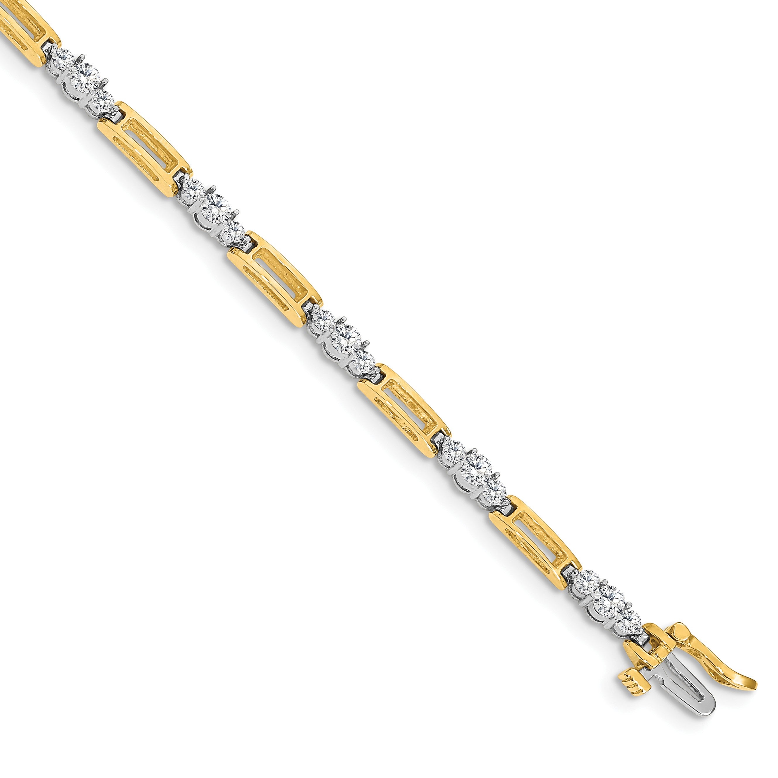 14K Bicolor Komplett 2.1 Karat Rund Aaa Diamant Stab Glieder 7 Zoll Tennis Armband
