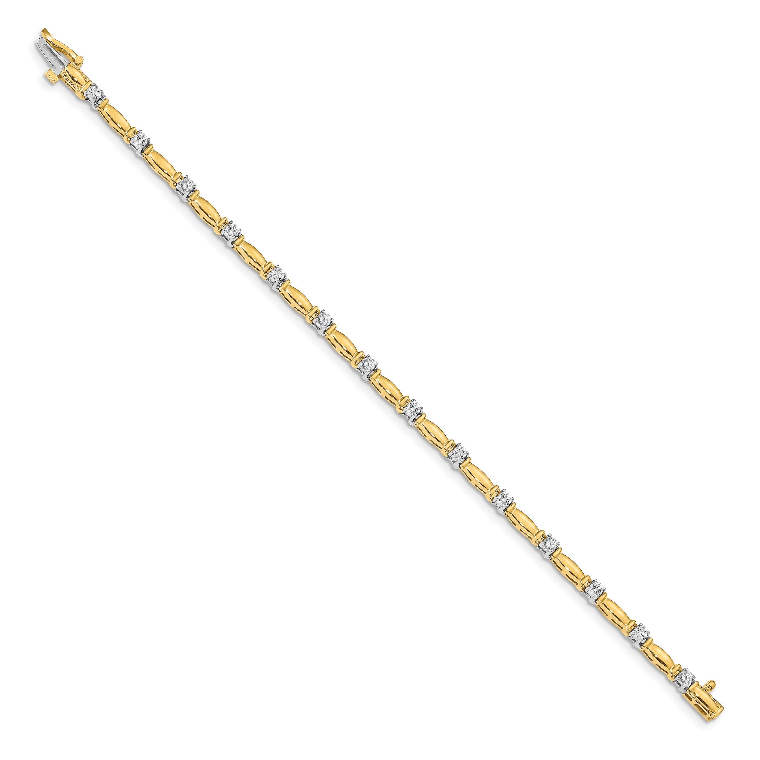 14K Bicolor Komplett 1 Karat Rund Aa Diamant Gebogen Stab Glieder 7 Zoll Tennis Armband