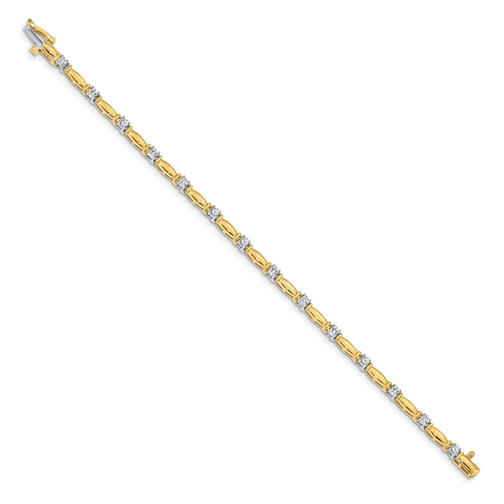 14K Bicolor Komplett 1 Karat Rund Aa Diamant Gebogen Stab Glieder 7 Zoll Tennis Armband