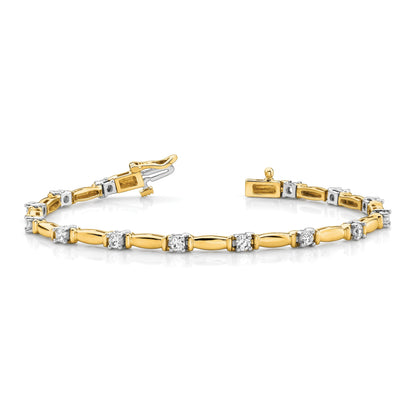 14K Bicolor Komplett 1 Karat Rund Aaa Diamant Gebogen Stab Glieder 7 Zoll Tennis Armband