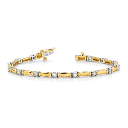 14K Bicolor Komplett 1 Karat Rund A Diamant Gebogen Stab Glieder 7 Zoll Tennis Armband