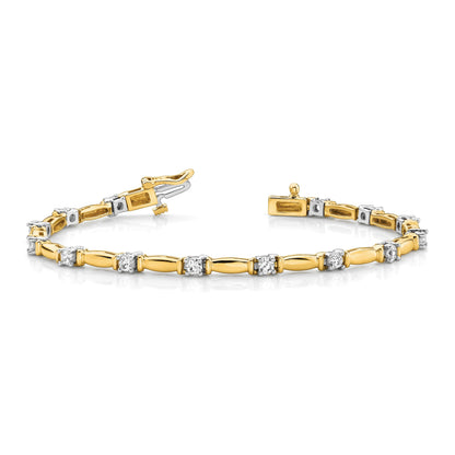 14K Bicolor Komplett 1 Karat Rund Vs Diamant Gebogen Stab Glieder 7 Zoll Tennis Armband
