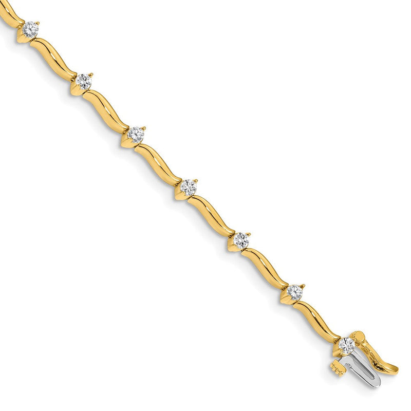 14K Gelbgold Komplett 1 Karat Rund Aaa Diamant 2 Krappen Gewellt Stab Glieder 7 Zoll Tennis Armband