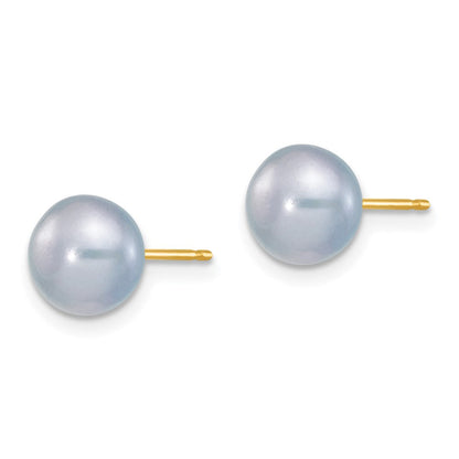 14K Gelbgold 7-8mm Grau Knopf Süßwasser Zuchtperle Ohrstecker