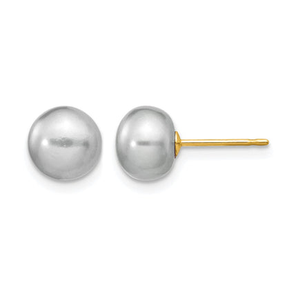 14K Gelbgold 7-8mm Grau Knopf Süßwasser Zuchtperle Ohrstecker