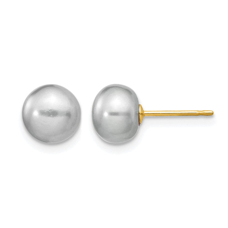 14K Gelbgold 7-8mm Grau Knopf Süßwasser Zuchtperle Ohrstecker
