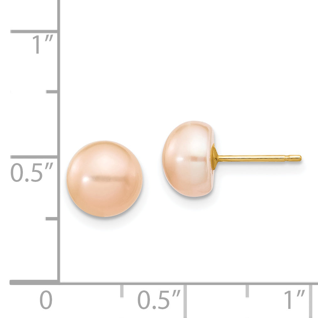 14K Gelbgold 7 8mm Rosa Knopf Süßwasser Zuchtperle Ohrstecker