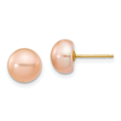 14K Gelbgold 7 8mm Rosa Knopf Süßwasser Zuchtperle Ohrstecker