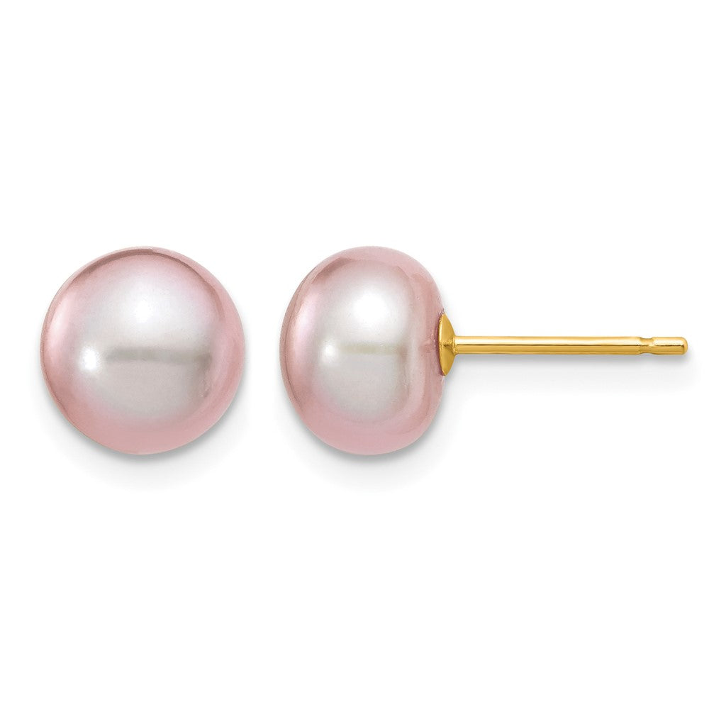 14K Gelbgold 7-8mm Lila Knopf Süßwasser Zuchtperle Ohrstecker