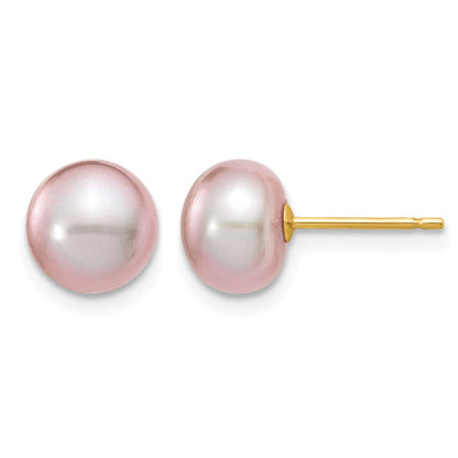 14K Gelbgold 7-8mm Lila Knopf Süßwasser Zuchtperle Ohrstecker