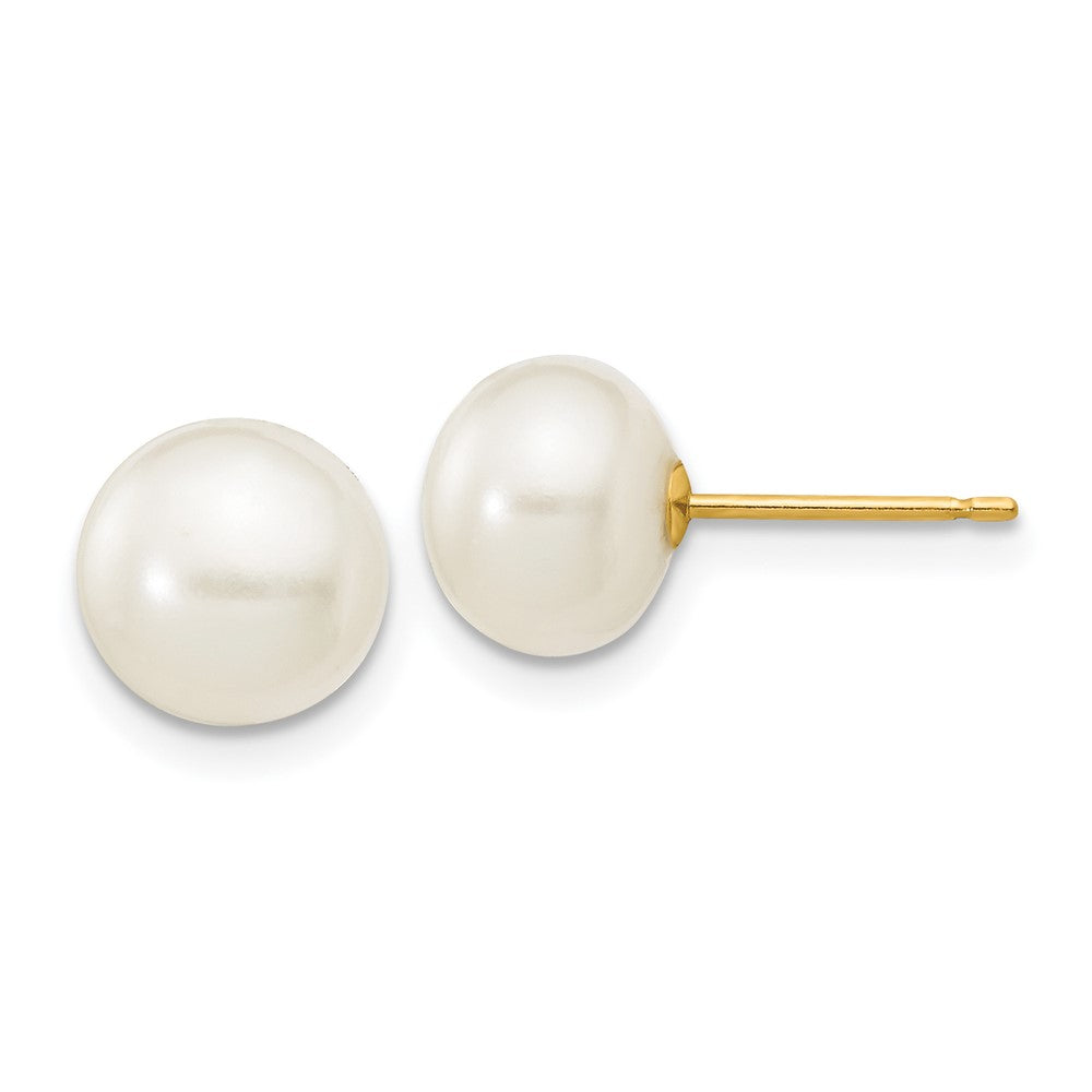 14K Gelbgold 7 8mm Weiß Knopf Süßwasser Zuchtperle Ohrstecker